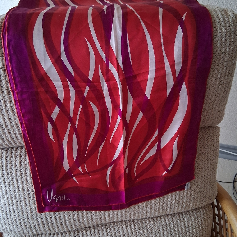 Vera Neumann Fuchsia, Red and White Silk Scarf